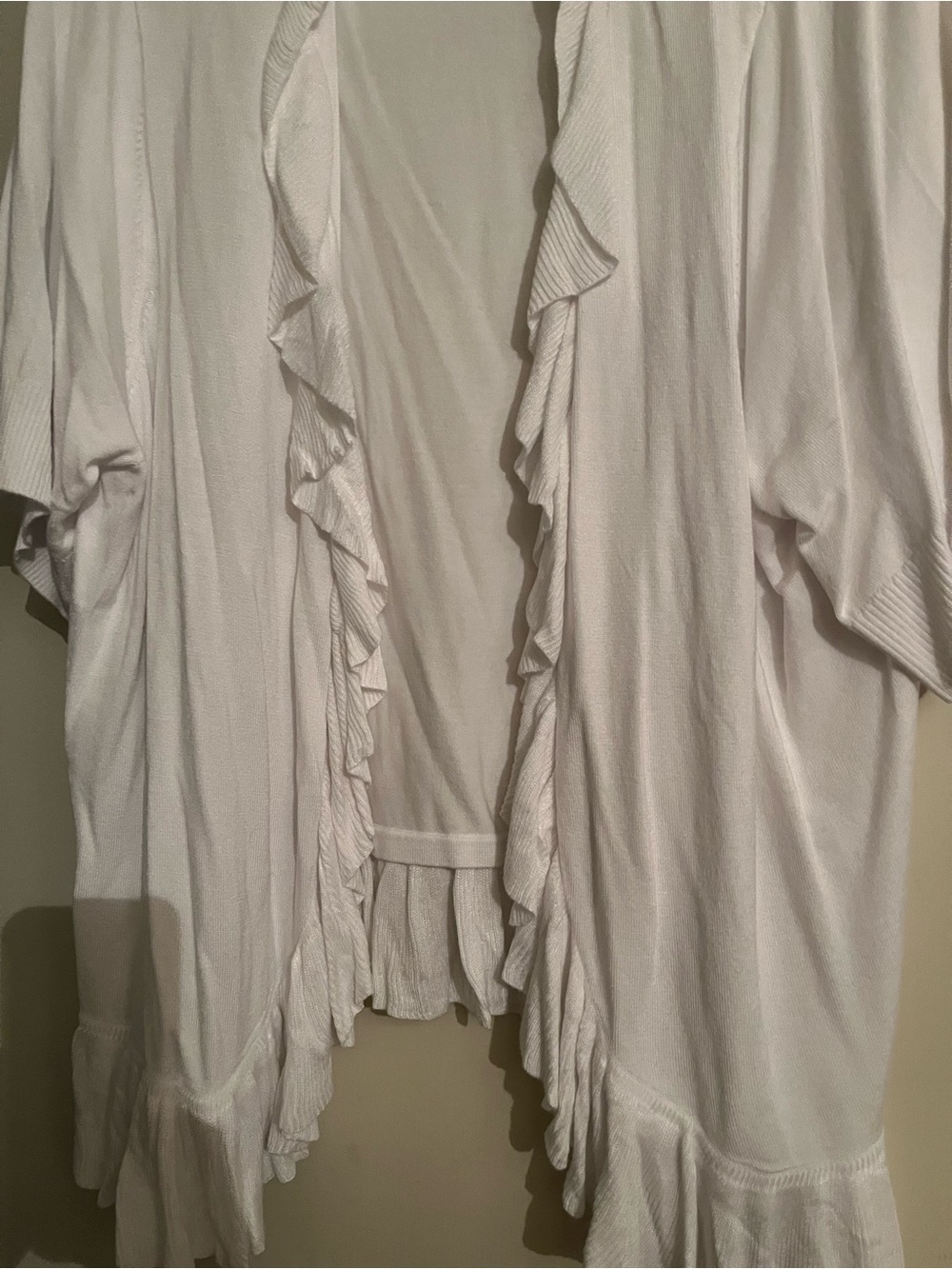 Women’s White Ruffle Open-Front Shrug, 2x